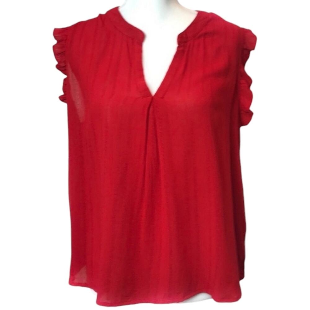 Universal Thread Ripe Red V Neck Ruffle Sleeve Blouse Medium - Picture 9 of 11